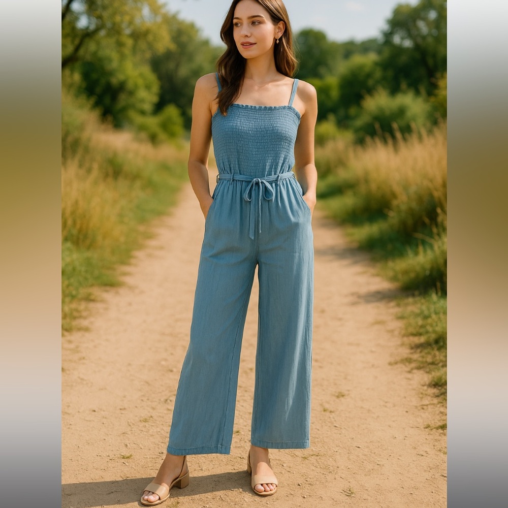 Jolie & Joy Chambray Smocked wide leg jumpsuit size 3x nwt